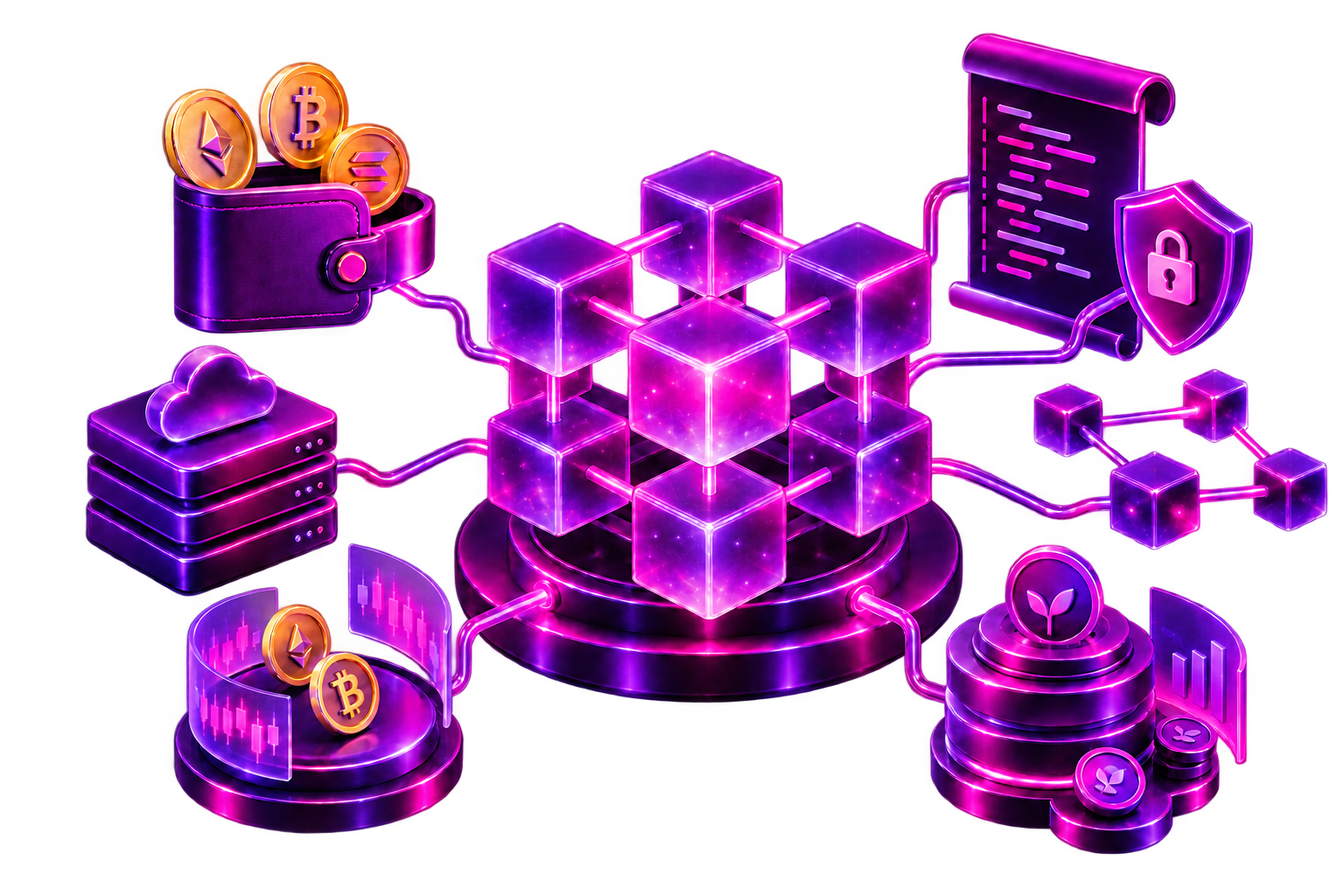 رسم توضيحي لتطوير العملات الرقمية والبلوك تشين